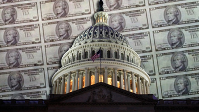 Capitol at Night on Dollar Background